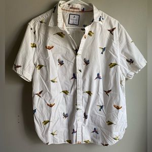 Denim And Flower Bird Short Sleeve Shirt Size L